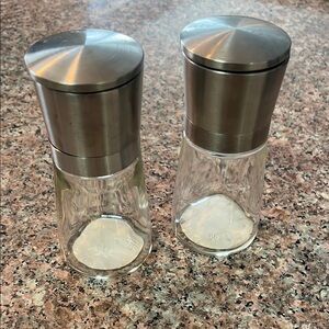 Crate and Barrel Stainless Steel and Glass Salt and Pepper Shakers